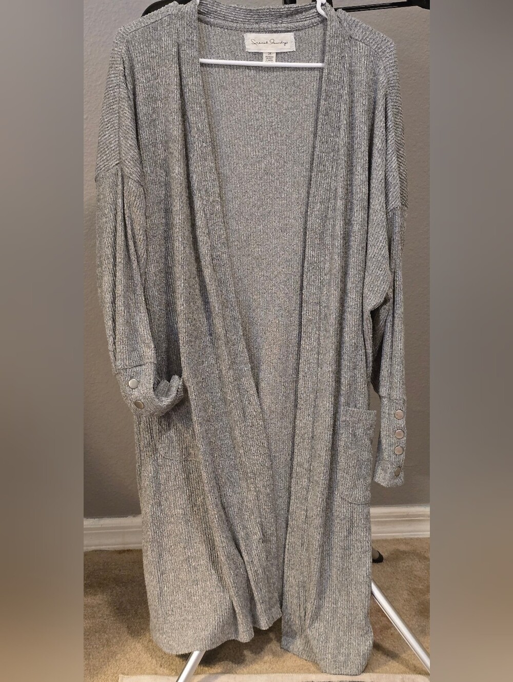 French Laundry Gray Longline Duster Cardigan 2X Button Cuff Pockets